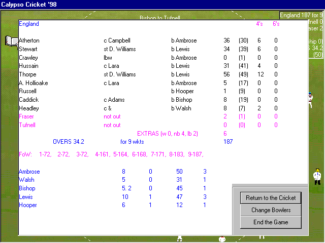 Calypso Cricket 98 Screenshot